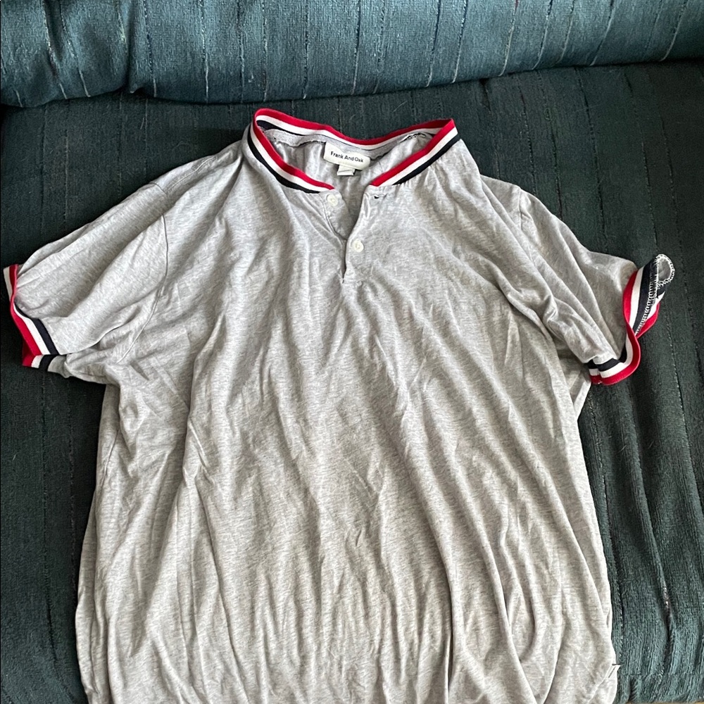 Frank & Oak Gray Polo Shirt with Red and Black Trim